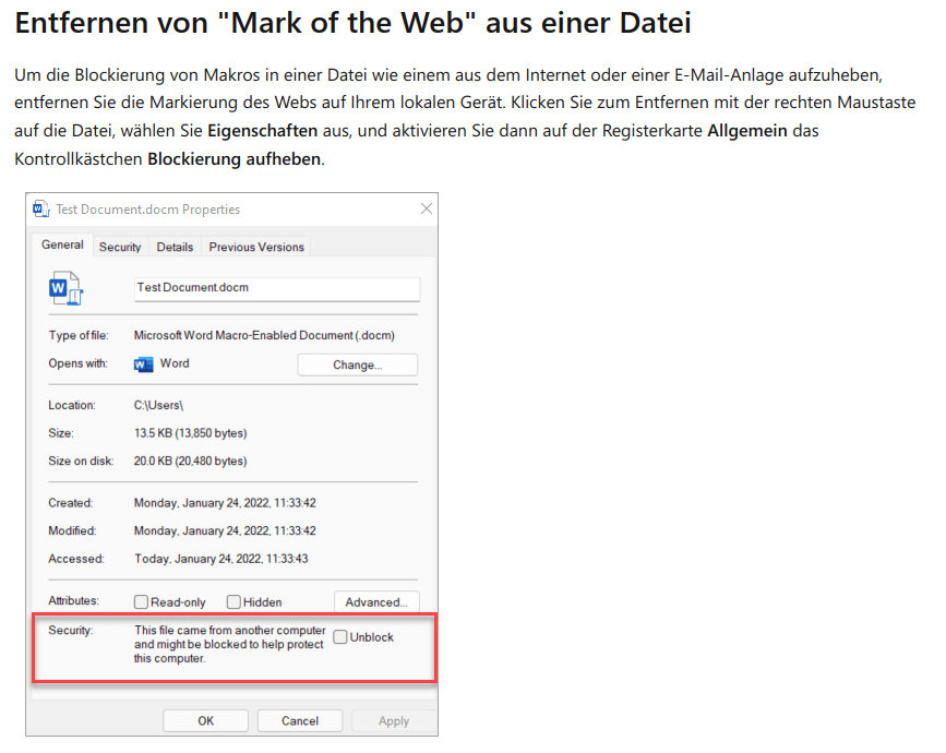 Entfernen von "Mark of the Web" aus Excel Datei