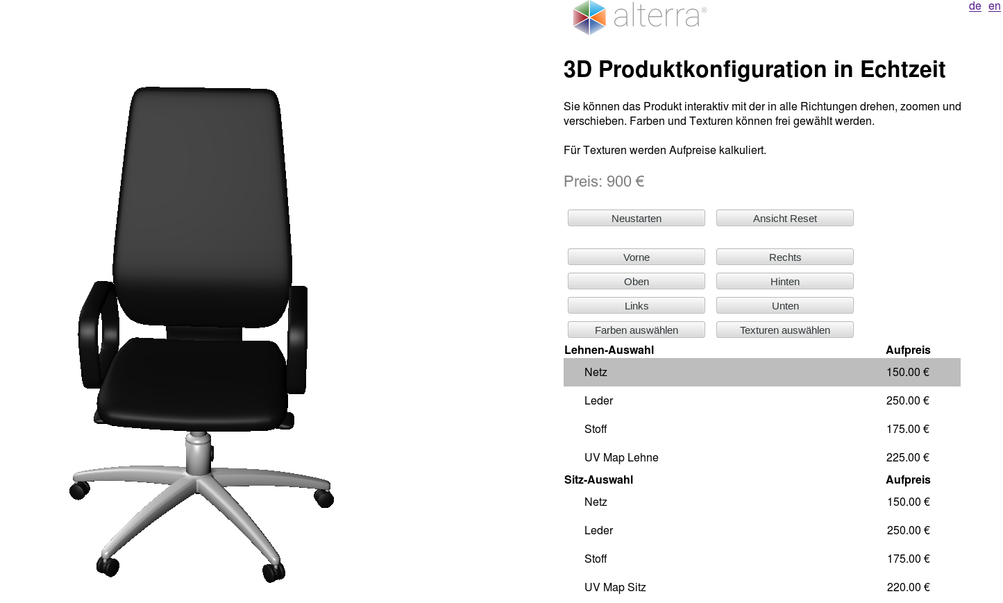 3D Produktkonfiguration in Echtzeit - Webanwendung zum Testen