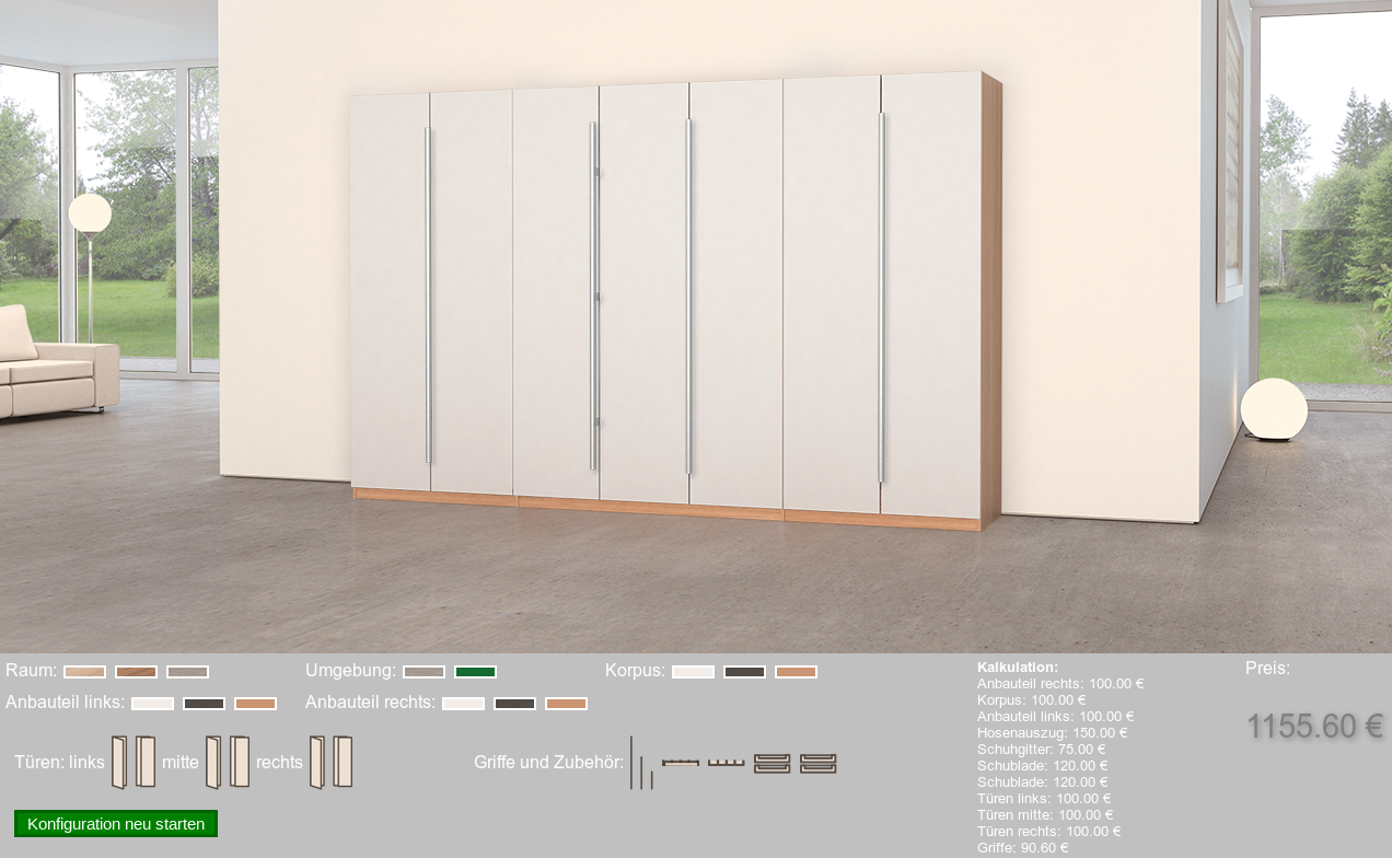 3D Product Configurator - completely configured product including price calculation