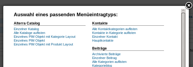 AlterraCatalog - Menüeintragtypen