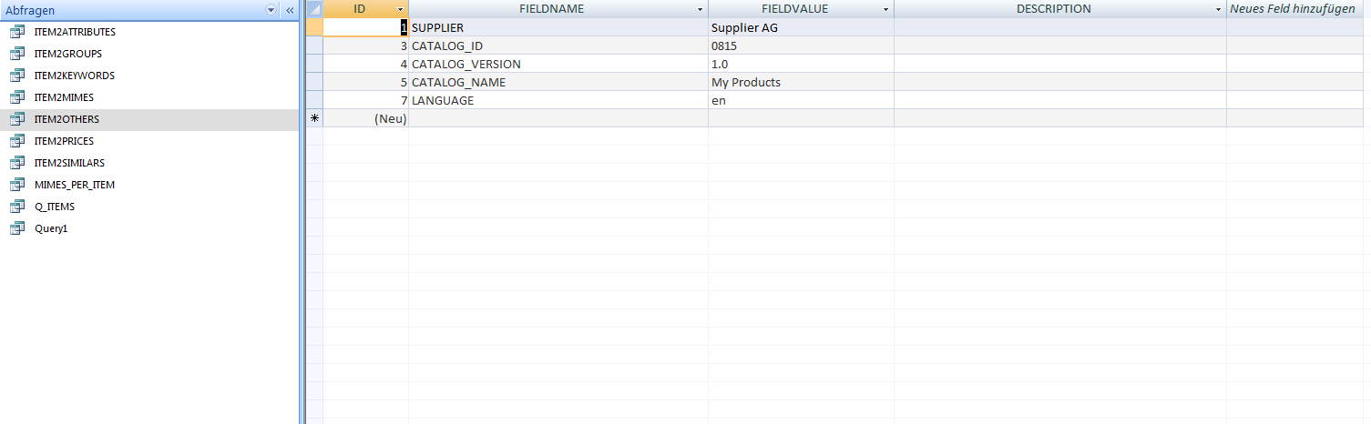 Add data fields to the data model according to the BMECat standard