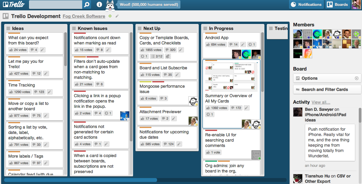 Kanban board in Trello