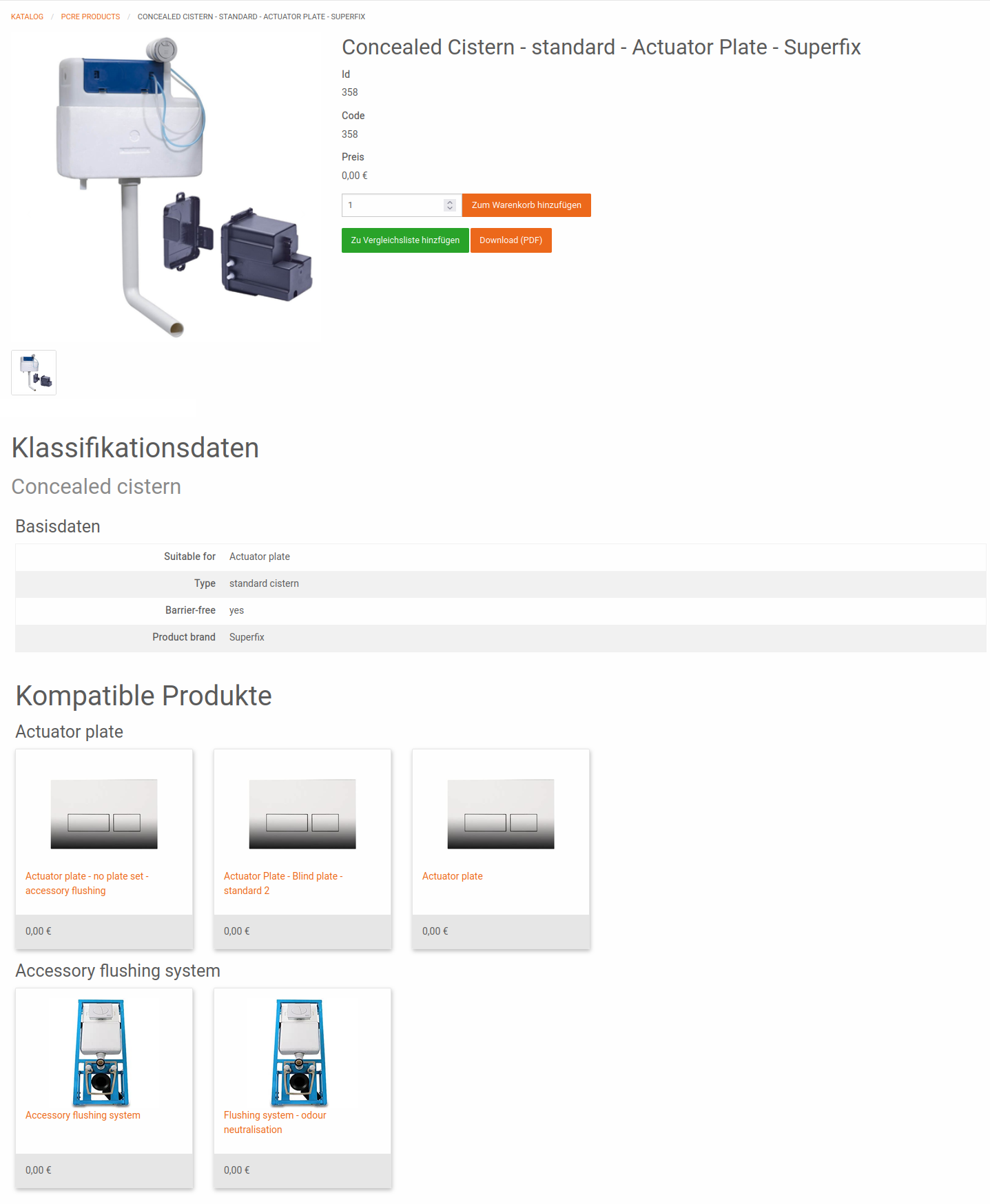 Beispiel für Anzeige von kompabitle Produkten: hier aus dem Bereich Sanitärinstallation