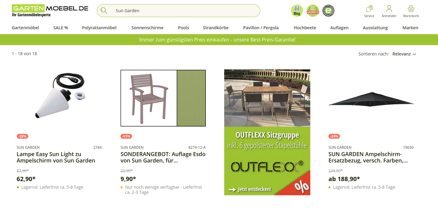 SUN GARDEN Produkte im Online-Handel - hier Gartenmoebel.de