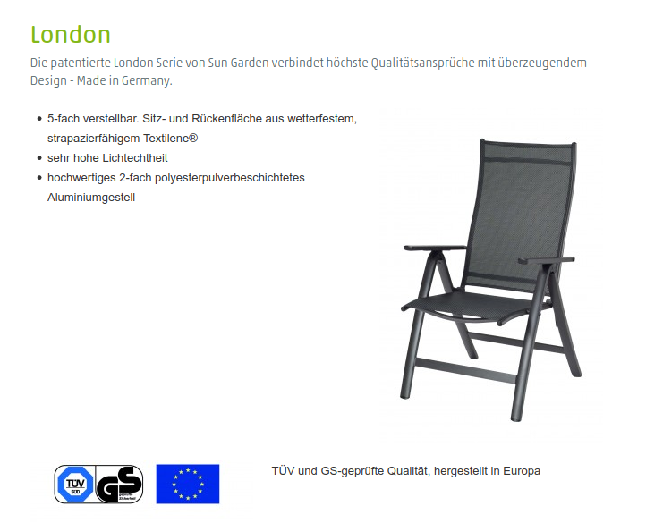 SUN GARDEN also manufacture garden chairs