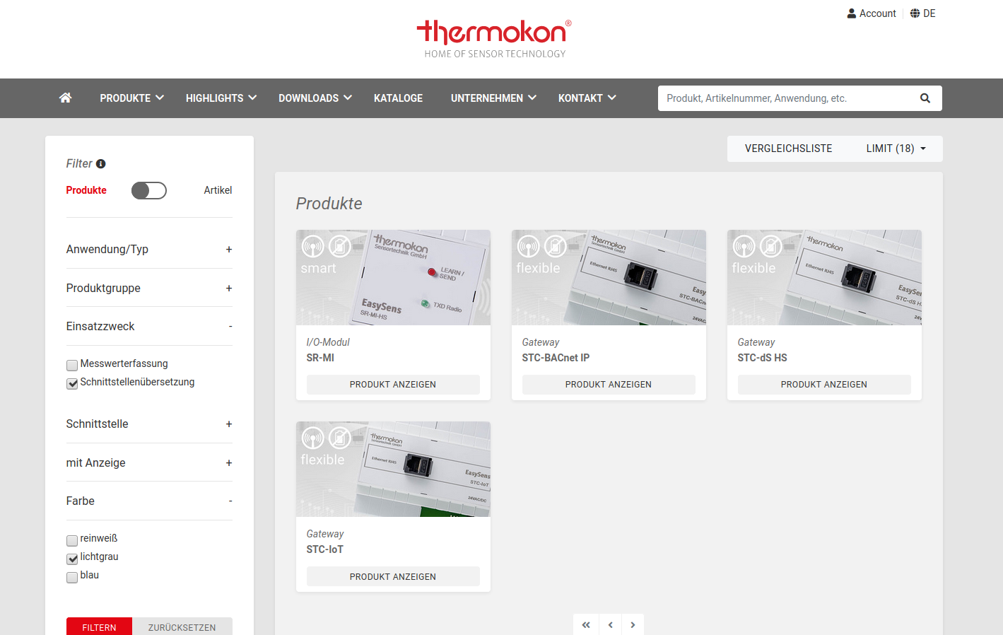 Thermokon Direct Product Search: super fast search on all technical details of Thermokon products